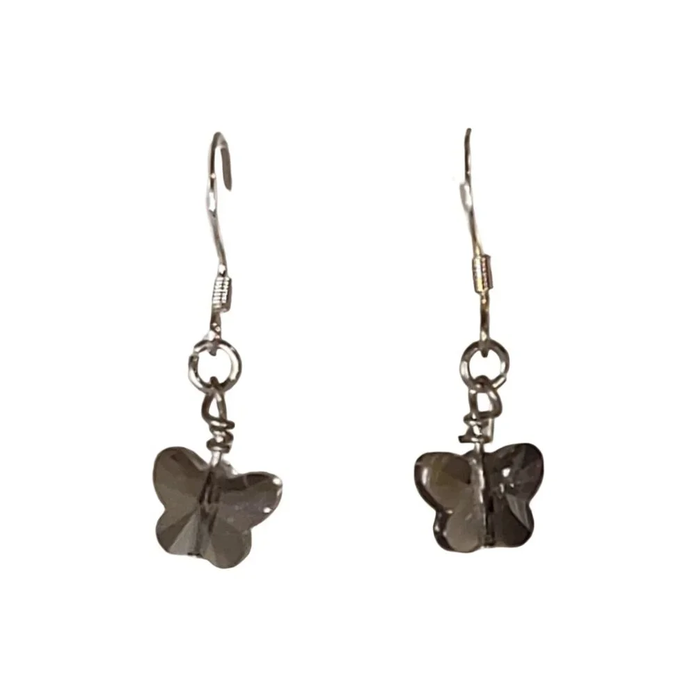 NEW Handmade/Homemade Butterfly Earrings Gray/Gray